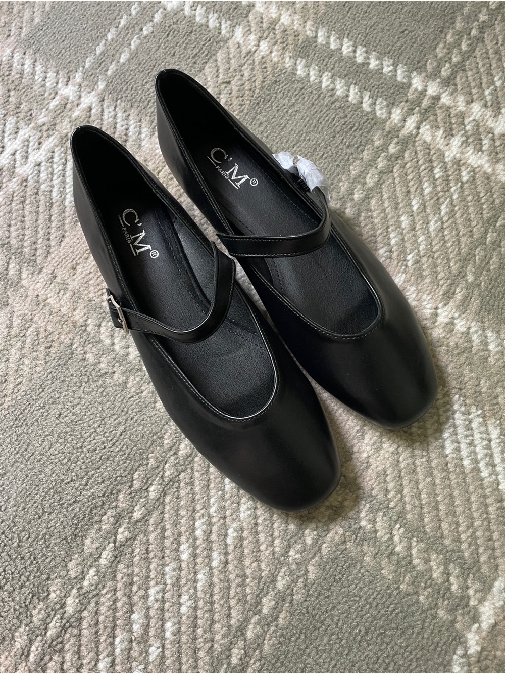 NEW C ‘ M Paris black leather square toe Mary Jane flats 40/9-9.5